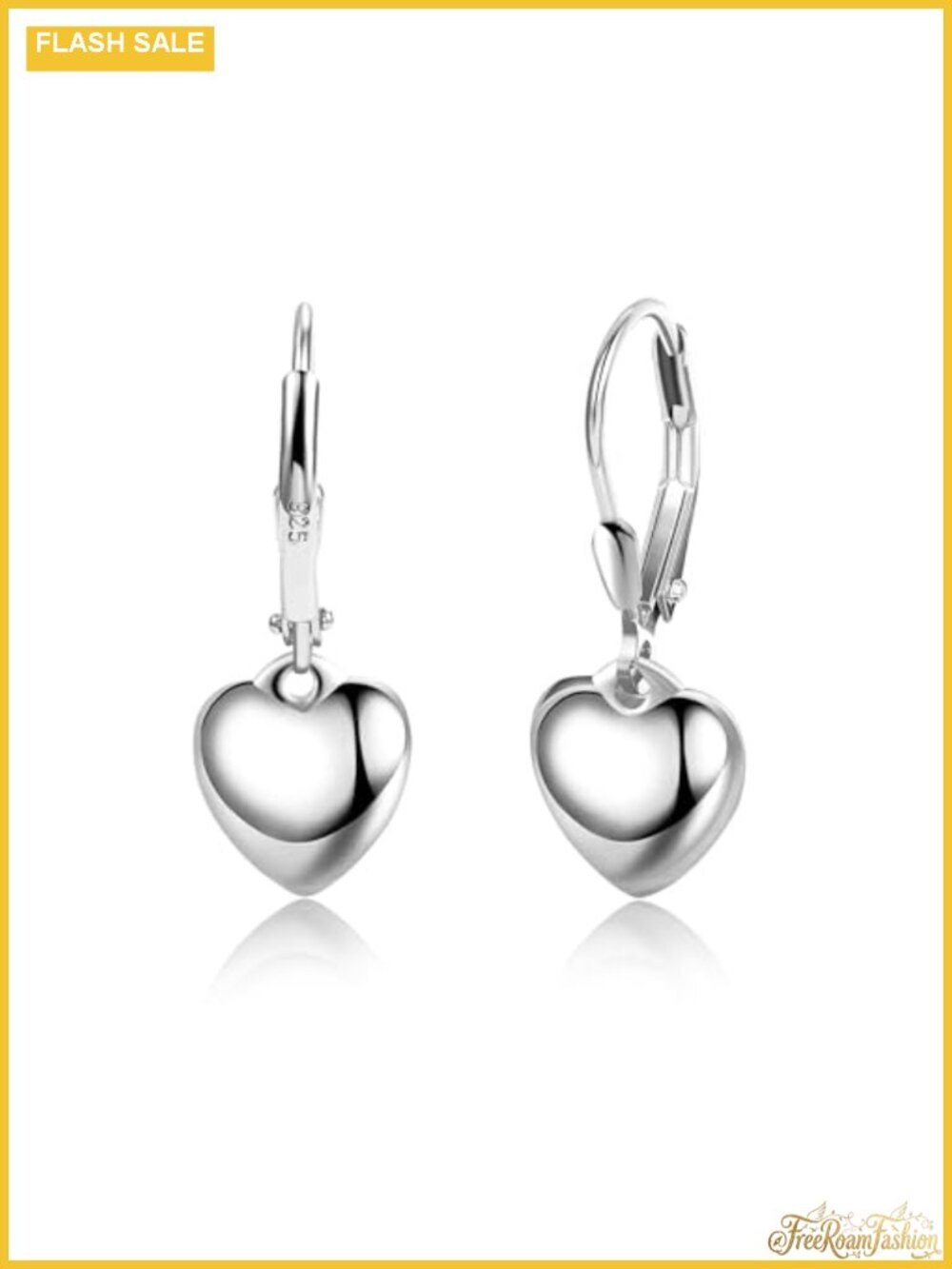 Silver Heart Dangle Earrings Leverback Drop Handmade Hypoallergenic